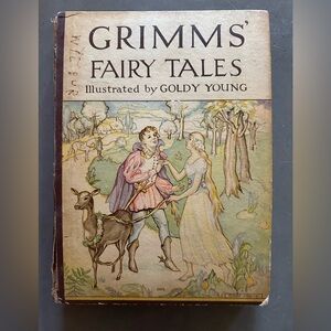 1934 Grimms Fairy Tales Whitman Publishing Color Frontspiece Goldy Young vintage